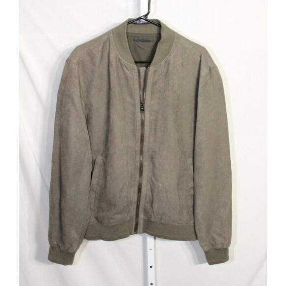 MNG Man Olive Green Micro Suede Zip Up Bomber Jacket size L